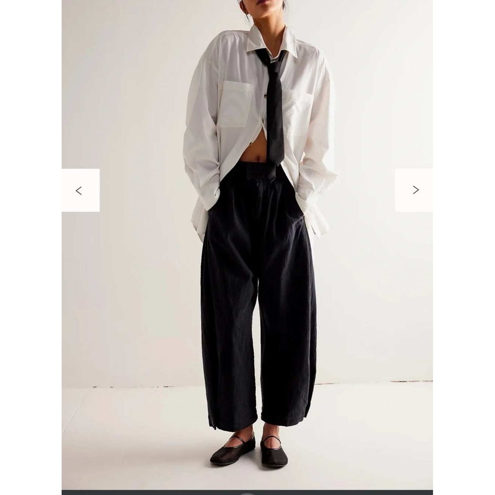 Free People Cool Harbor Wide Leg Pants Size Medium Black Cotton Barrel Leg Baggy